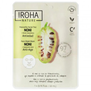 IROHA Anti-Age Face Sheet Mask With Noni & Hyaluronic Acid Nostiprinoša sejas maska 20ml