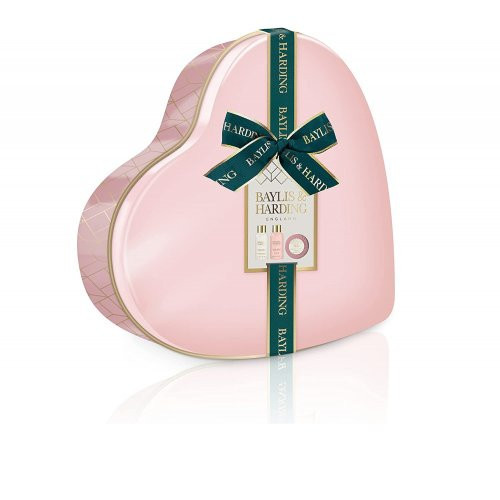 Baylis & Harding Jojoba, Vanilla & Almond Oil Luxury Heart Tin Gift Set Grezns ķermeņa kopšanas komplekts