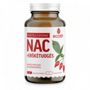 Ecosh N-Acetil Uztura bagātinātājs NAC ar mežrozītēm 90 kapsulas